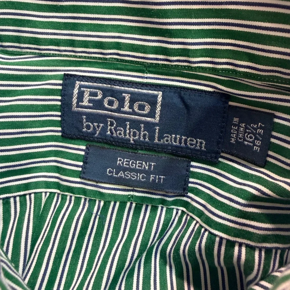 Vintage Polo Ralph Lauren Button Down Men 16.5 L Green Striped Regent Classic